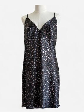Victoria’s Secret Satin Slip Dress Black Blush Leopard Print Y2K Whimsigoth Sz X